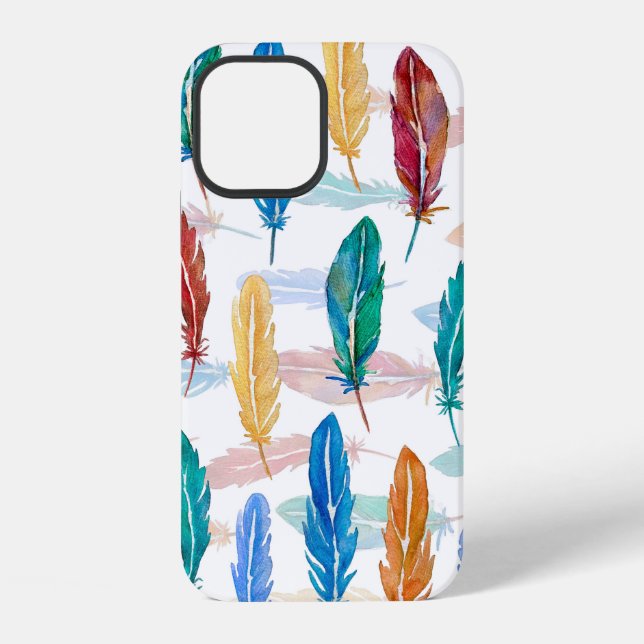 Seamless pattern of bright feathers painted in wat iPhone case (Back)