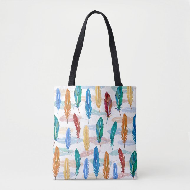 Seamless pattern of bright feathers painted in wat tote bag (Front)