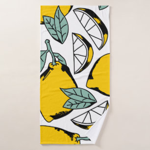 Seamless pattern of bright hand drawn lemons,halfs bath towel