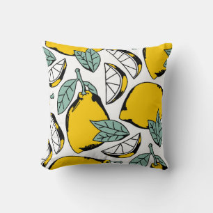 Seamless pattern of bright hand drawn lemons,halfs cushion