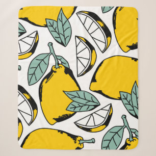 Seamless pattern of bright hand drawn lemons,halfs sherpa blanket