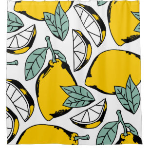 Seamless pattern of bright hand drawn lemons,halfs shower curtain