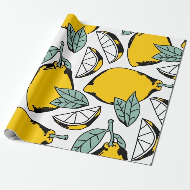 Seamless pattern of bright hand drawn lemons,halfs wrapping paper (Unrolled)
