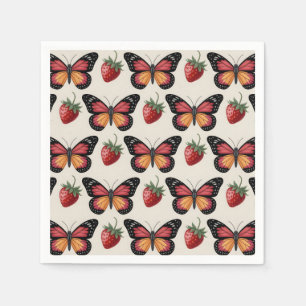 Seamless Pattern of Butterflies and Strawberries Napkin