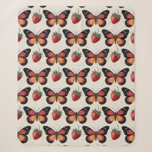 Seamless Pattern of Butterflies and Strawberries Sherpa Blanket
