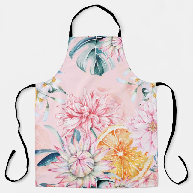 Seamless pattern of chrysanthemum, orange and Bloo Apron (Front)