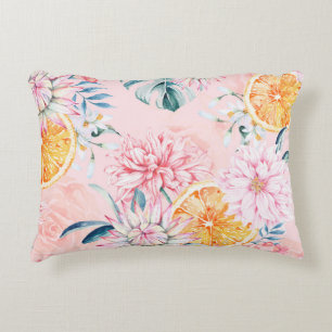 Seamless pattern of chrysanthemum, orange and Bloo Decorative Cushion