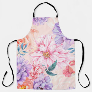 Seamless pattern of chrysanthemum, rose, peony and apron
