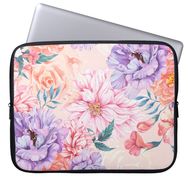 Seamless pattern of chrysanthemum, rose, peony and laptop sleeve (Front)