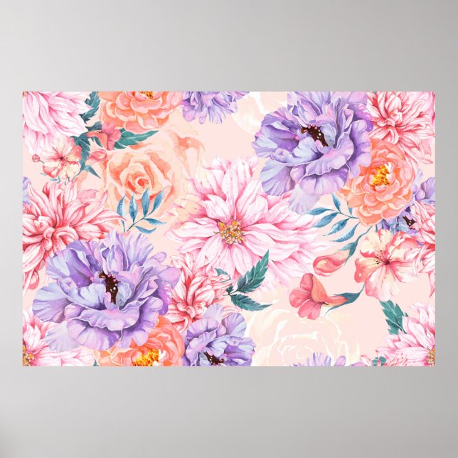 Seamless pattern of chrysanthemum, rose, peony and poster (Front)