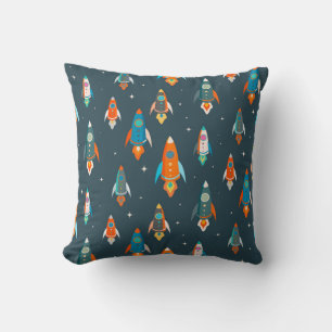 Seamless pattern of colorful rockets in outer spac cushion