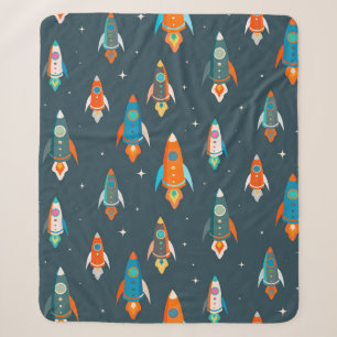 Seamless pattern of colorful rockets in outer spac sherpa blanket