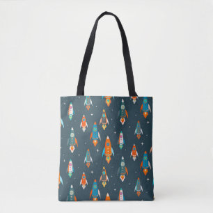 Seamless pattern of colorful rockets in outer spac tote bag
