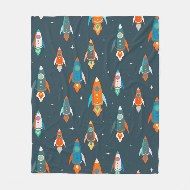 Seamless pattern of colourful rockets in outer spa fleece blanket (Front)