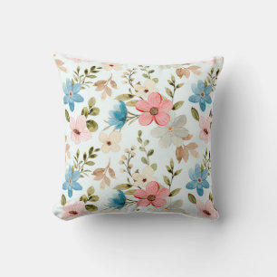 Seamless pattern of colourful watercolor wildflowe cushion