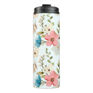Seamless pattern of colourful watercolor wildflowe thermal tumbler