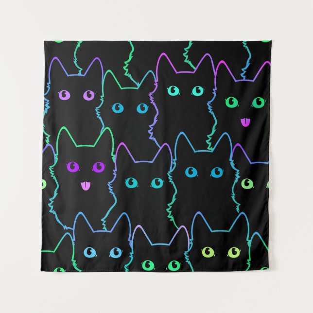 seamless pattern of cute cat silhouettespattern,se tapestry (Front)