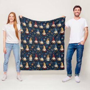 Seamless Pattern of Festive Gnomes Fleece Blanket