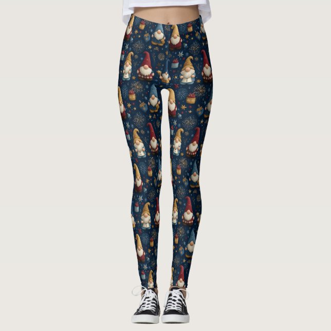Seamless Pattern of Festive Gnomes Leggings (Front)