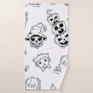 Seamless pattern of halloween icons with hand draw bath towel