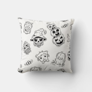 Seamless pattern of halloween icons with hand draw cushion