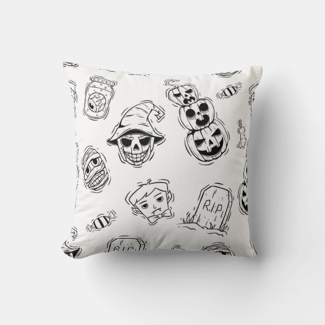 Seamless pattern of halloween icons with hand draw cushion (Front)