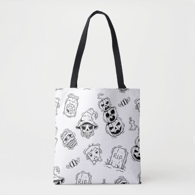 Seamless pattern of halloween icons with hand draw tote bag (Front)