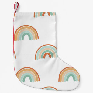 Seamless pattern of hand drawn abstract rainbow in small christmas stocking