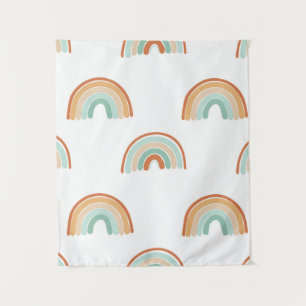Seamless pattern of hand drawn abstract rainbow in tapestry