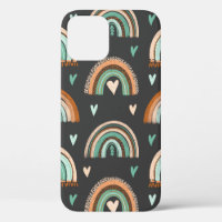 Seamless pattern of hand drawn hearts and boho rai