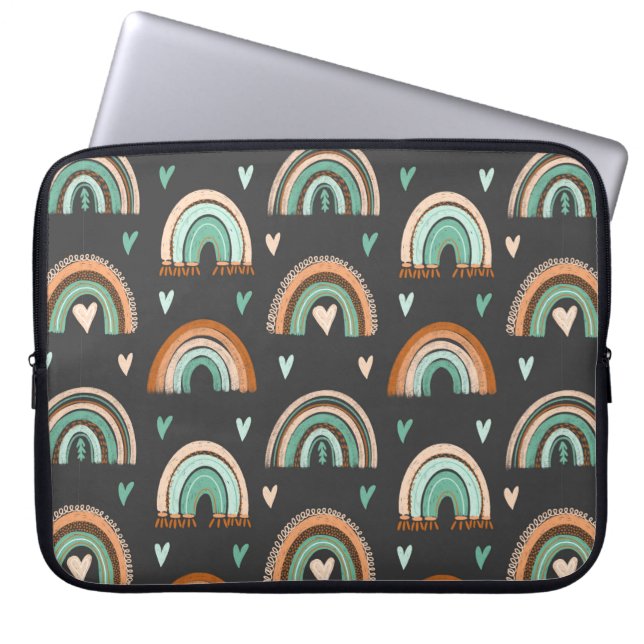 Seamless pattern of hand drawn hearts and boho rai laptop sleeve (Front)
