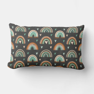 Seamless pattern of hand drawn hearts and boho rai lumbar cushion
