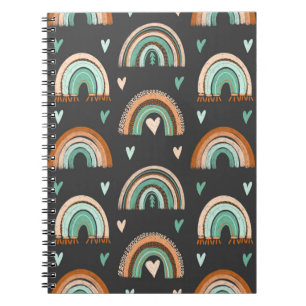 Seamless pattern of hand drawn hearts and boho rai notebook