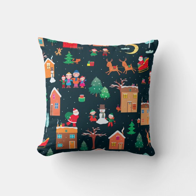 Seamless pattern of happy Christmastime in a villa Cushion (Front)
