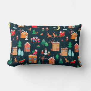 Seamless pattern of happy Christmastime in a villa Lumbar Cushion
