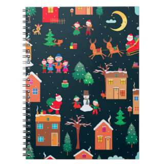 Seamless pattern of happy Christmastime in a villa Notebook