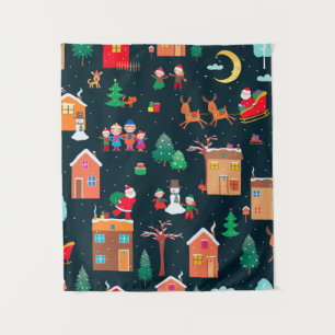 Seamless pattern of happy Christmastime in a villa Tapestry