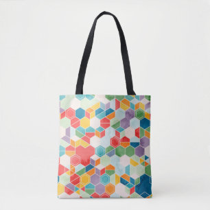 Seamless pattern of hexagons in random colors in w tote bag