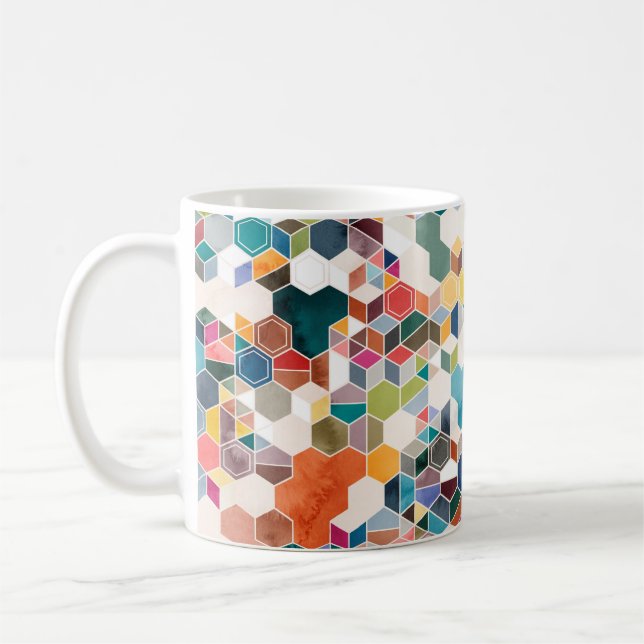Seamless pattern of hexagons in random colours in  coffee mug (Left)