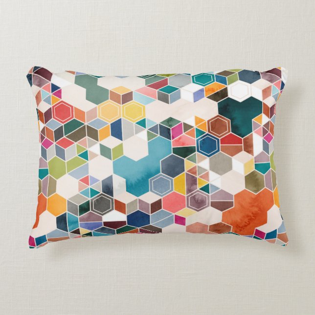 Seamless pattern of hexagons in random colours in  decorative cushion (Front)