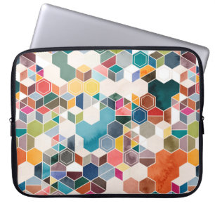 Seamless pattern of hexagons in random colours in laptop sleeve