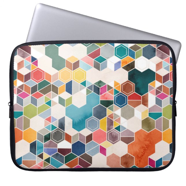 Seamless pattern of hexagons in random colours in  laptop sleeve (Front)