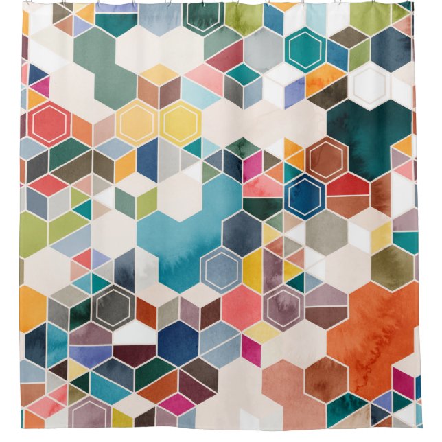 Seamless pattern of hexagons in random colours in  shower curtain (Front)