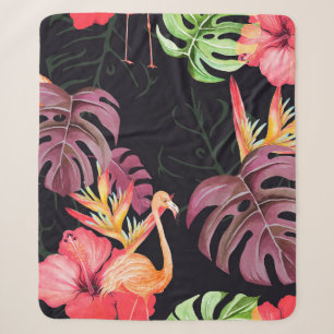 Seamless pattern of hibiscus flower,  flamingos an sherpa blanket