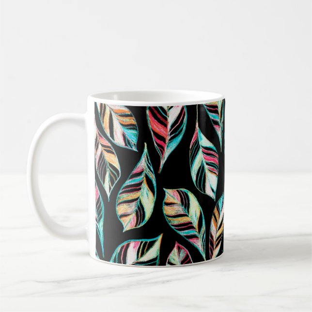 Seamless pattern of leaves. Hand drawing coloured  Coffee Mug (Left)