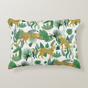 seamless pattern of leopards in jungle. Summer tro Decorative Cushion