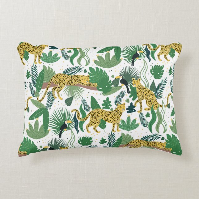 seamless pattern of leopards in jungle. Summer tro Decorative Cushion (Front)
