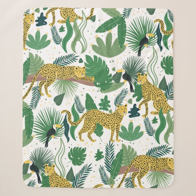 seamless pattern of leopards in jungle. Summer tro Sherpa Blanket (Front)
