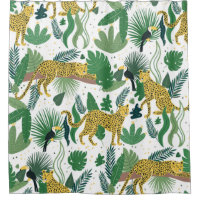 seamless pattern of leopards in jungle. Summer tro