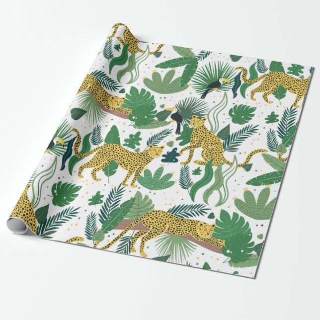 seamless pattern of leopards in jungle. Summer tro Wrapping Paper (Unrolled)